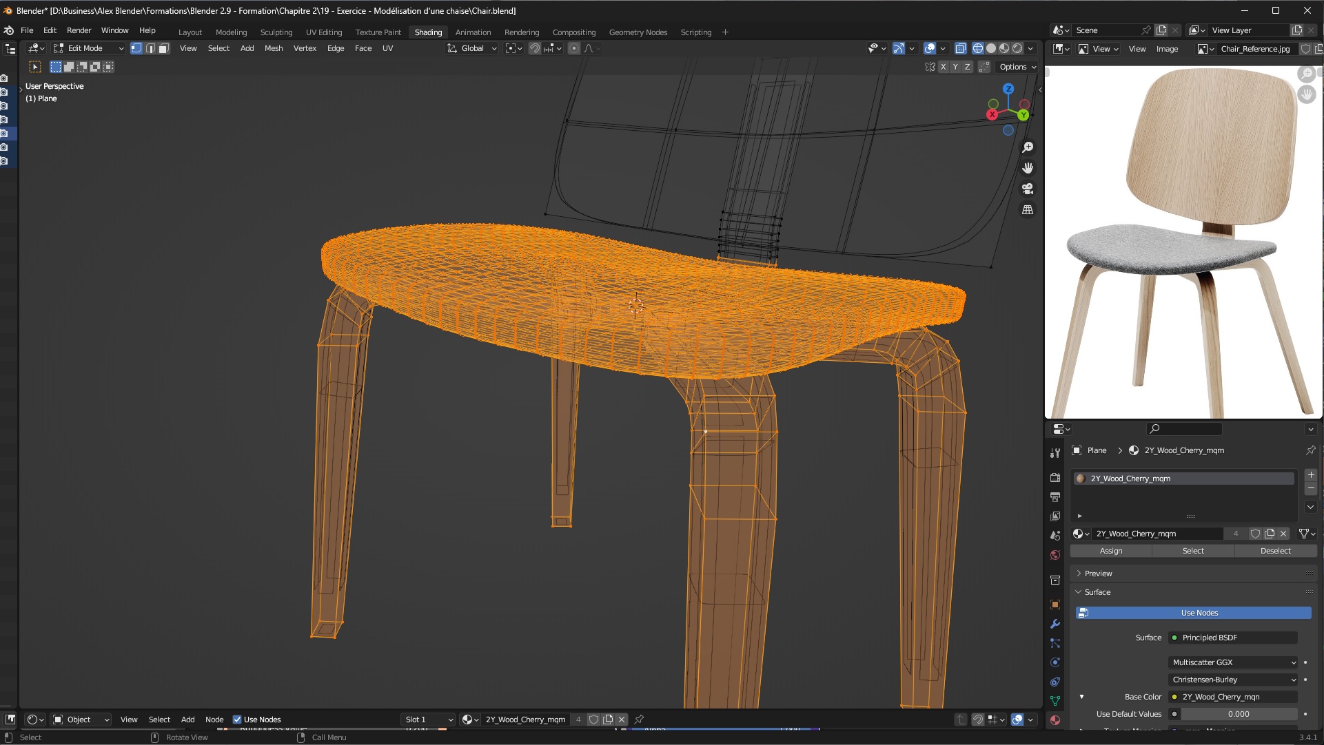 Modélisation d'une chaise dans l'interface de Blender